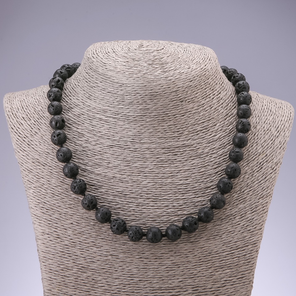 Lava Bead Necklace, 10 mm diameter, 45 cm length