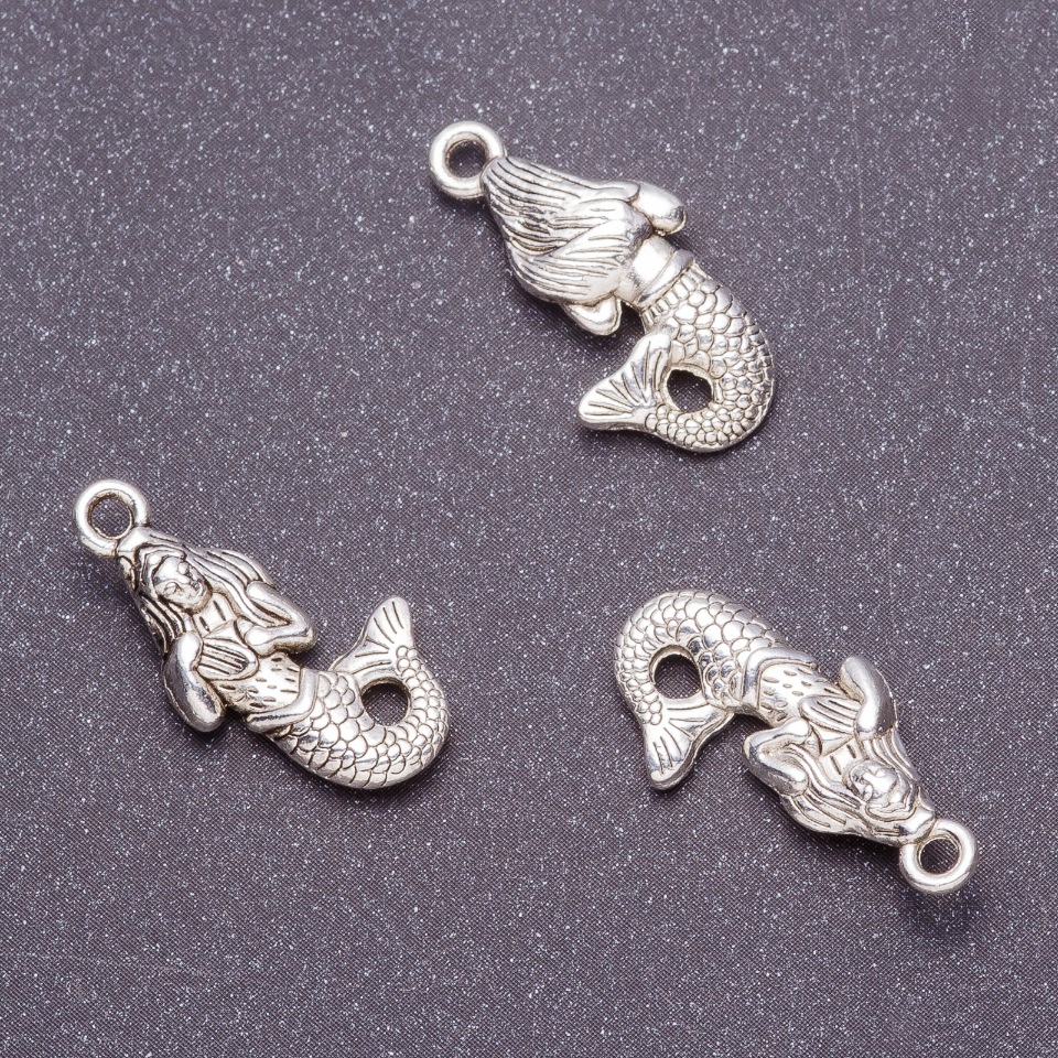 Mermaid Pendant Findings, 12x23 mm, gray metal finish, 20 g ± 11 pcs