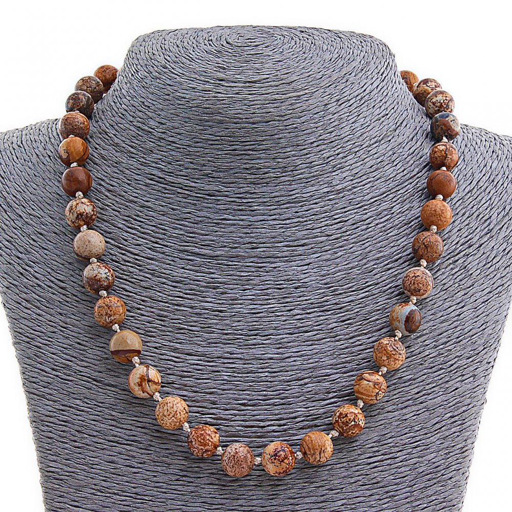 Landscape Jasper Necklace, natural stone, 10 mm beads, 46 cm length