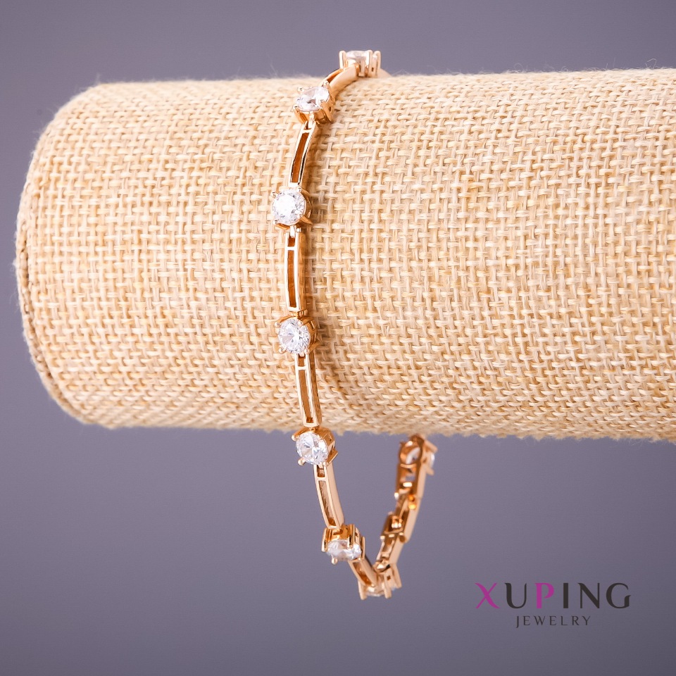 Xuping bracelet with white stones, length 18–20 cm, thickness 5 mm, gold color