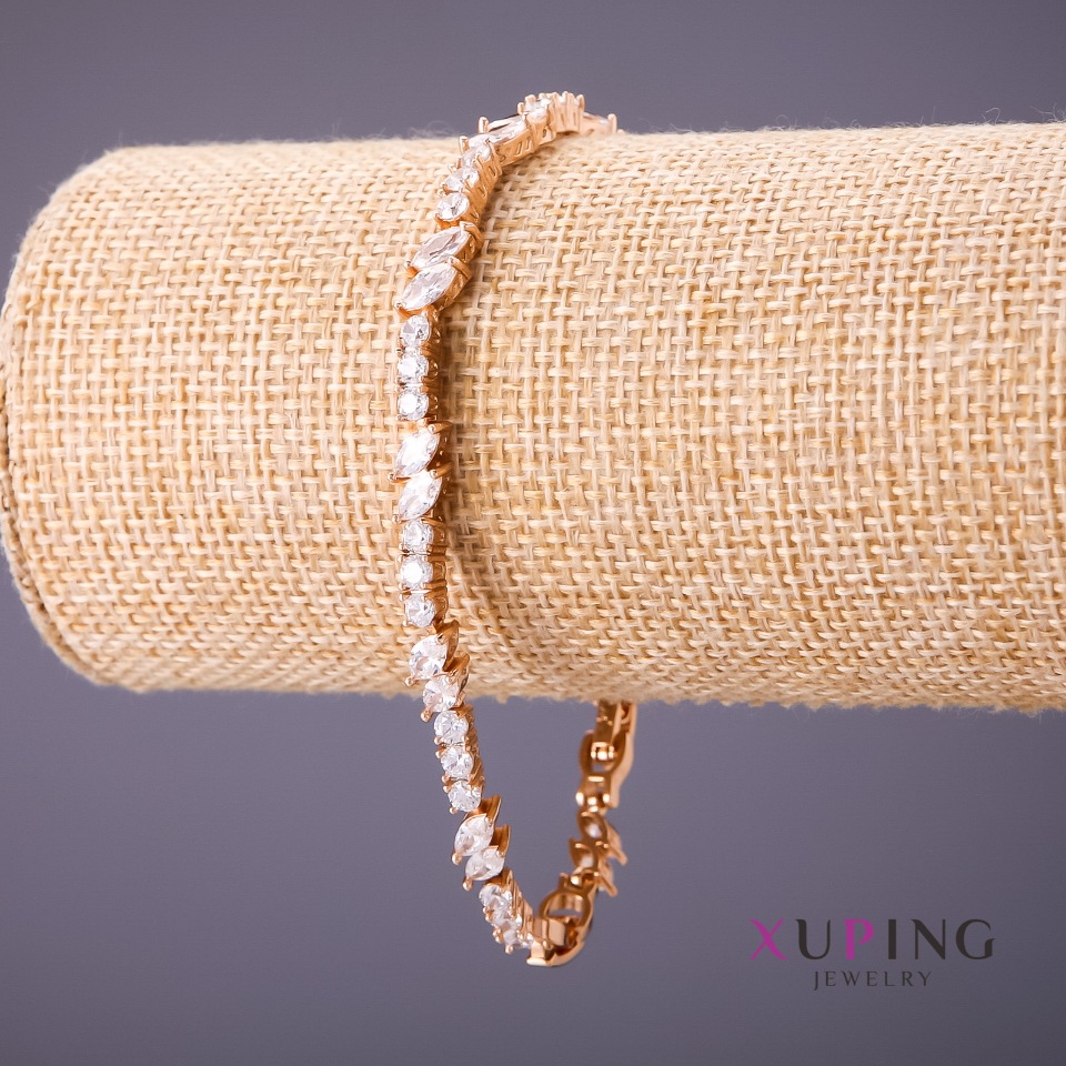 Xuping bracelet with white stones, length 18–20 cm, thickness 5 mm, gold color