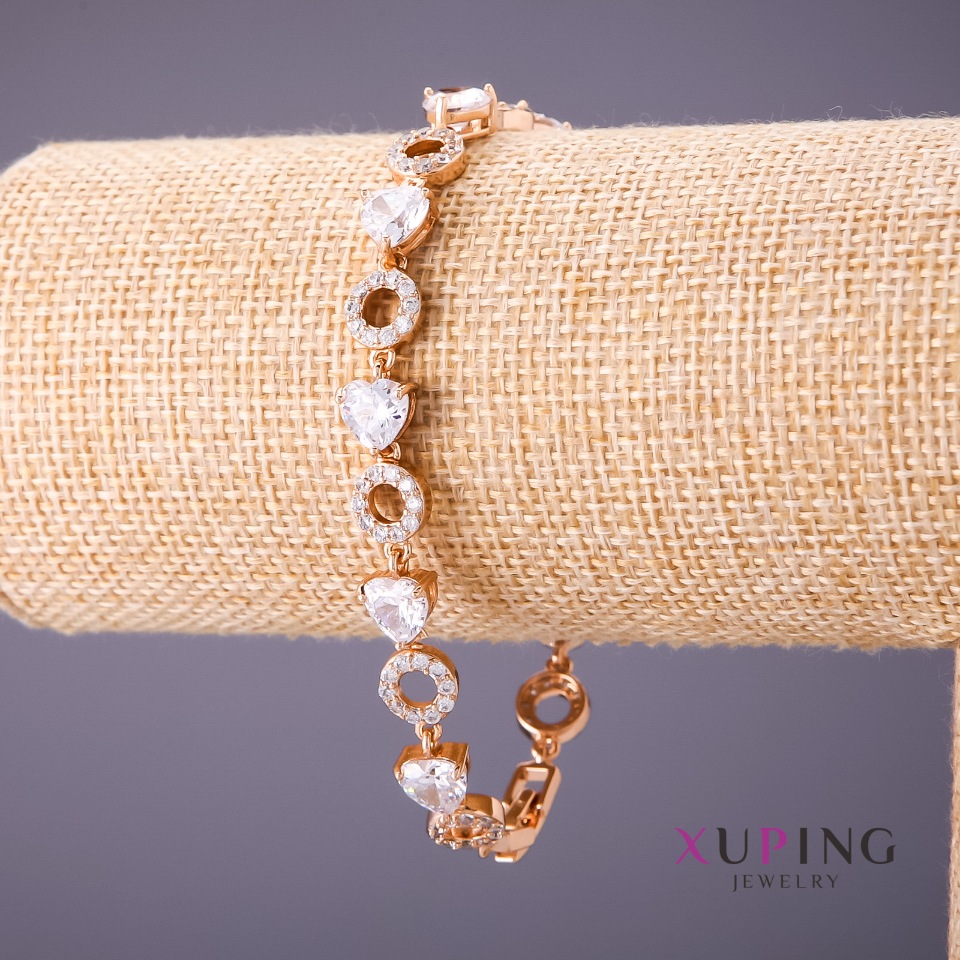 Xuping bracelet with white crystals, length 18–21 cm, thickness 8 mm, gold color