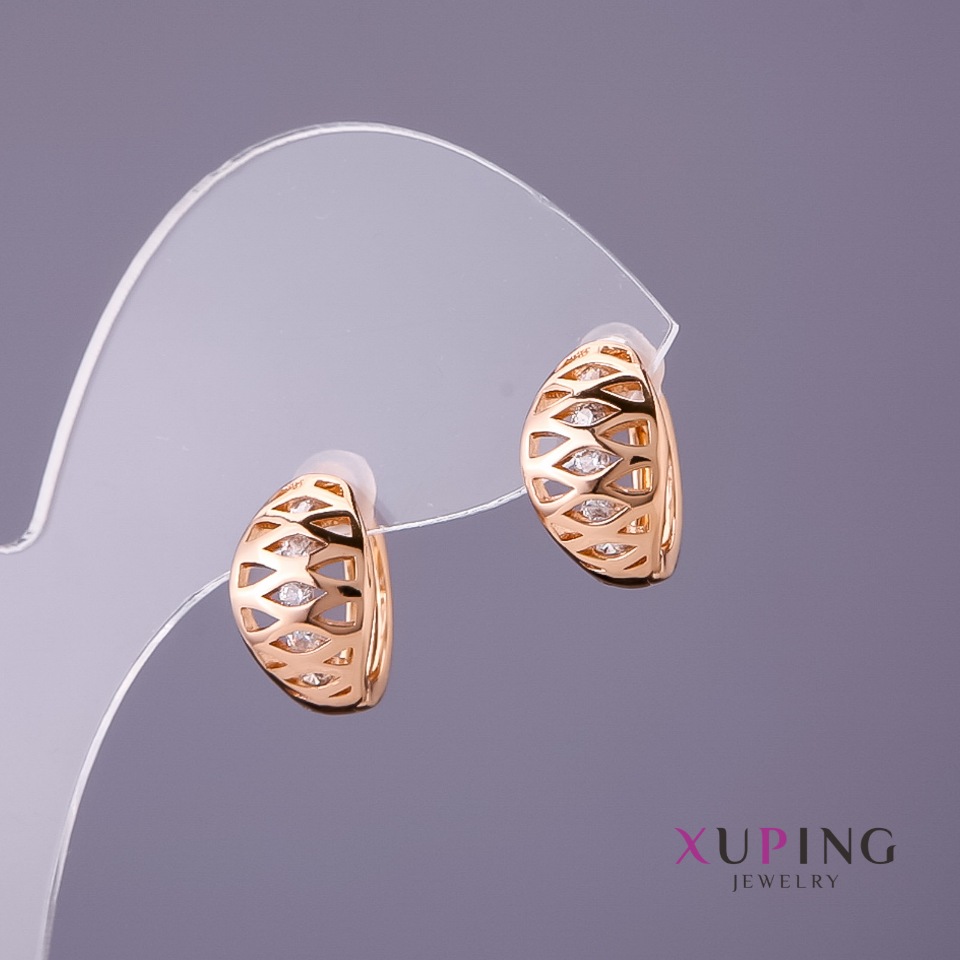 Xuping Earrings with White Crystals, 8 mm diameter, 13 mm length, 18K Gold Plating