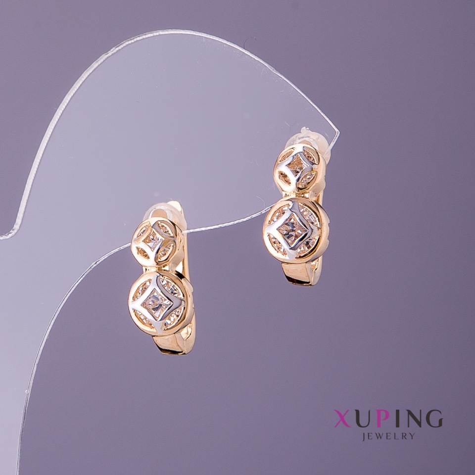 Xuping Earrings, 6mm and 8mm diameter, 11mm length, color Gold and Silver