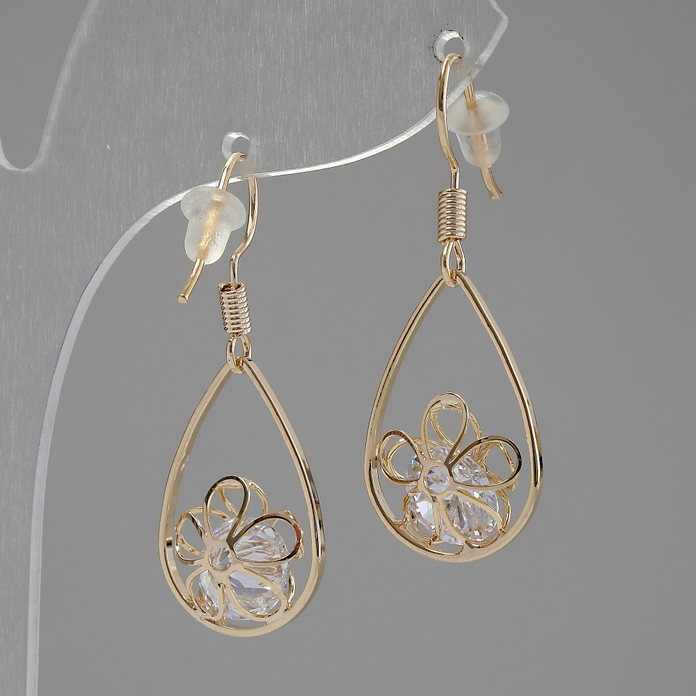 Earrings 'Itaolyao' Crystal Drops, diameter 14 mm, length 31 mm, golden color