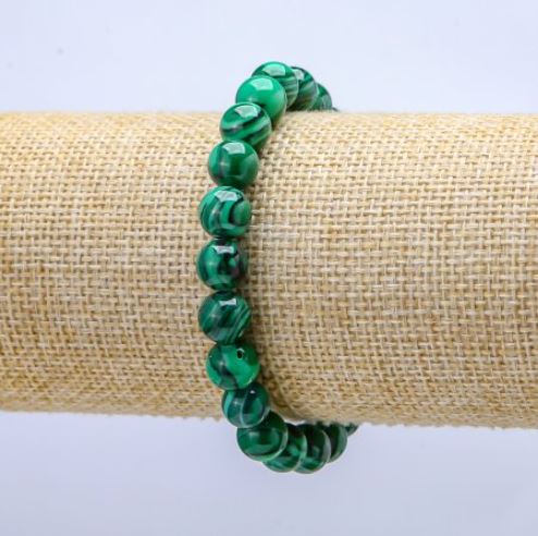 Bracelet with natural malachite stone (pressed), 8mm diameter, 18cm length on elastic