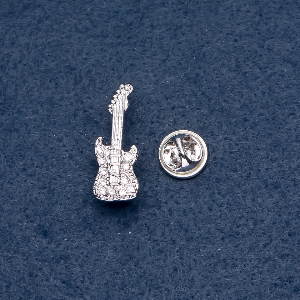 Brooch, Music Series 'Guitar Mini' on a screwdriver, 10x28 mm, metal color 'Silver'