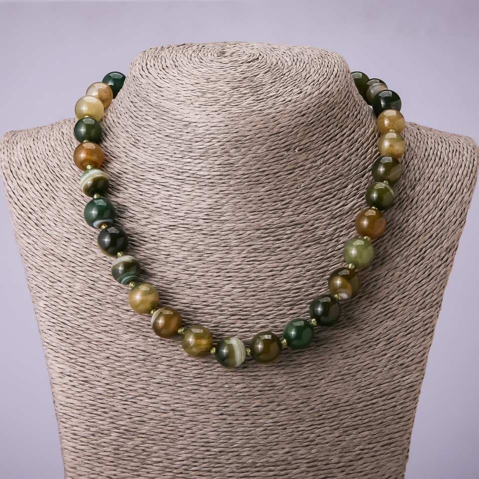 Agate Bead Necklace, Smooth Beads, 12mm Diameter, 45cm Length