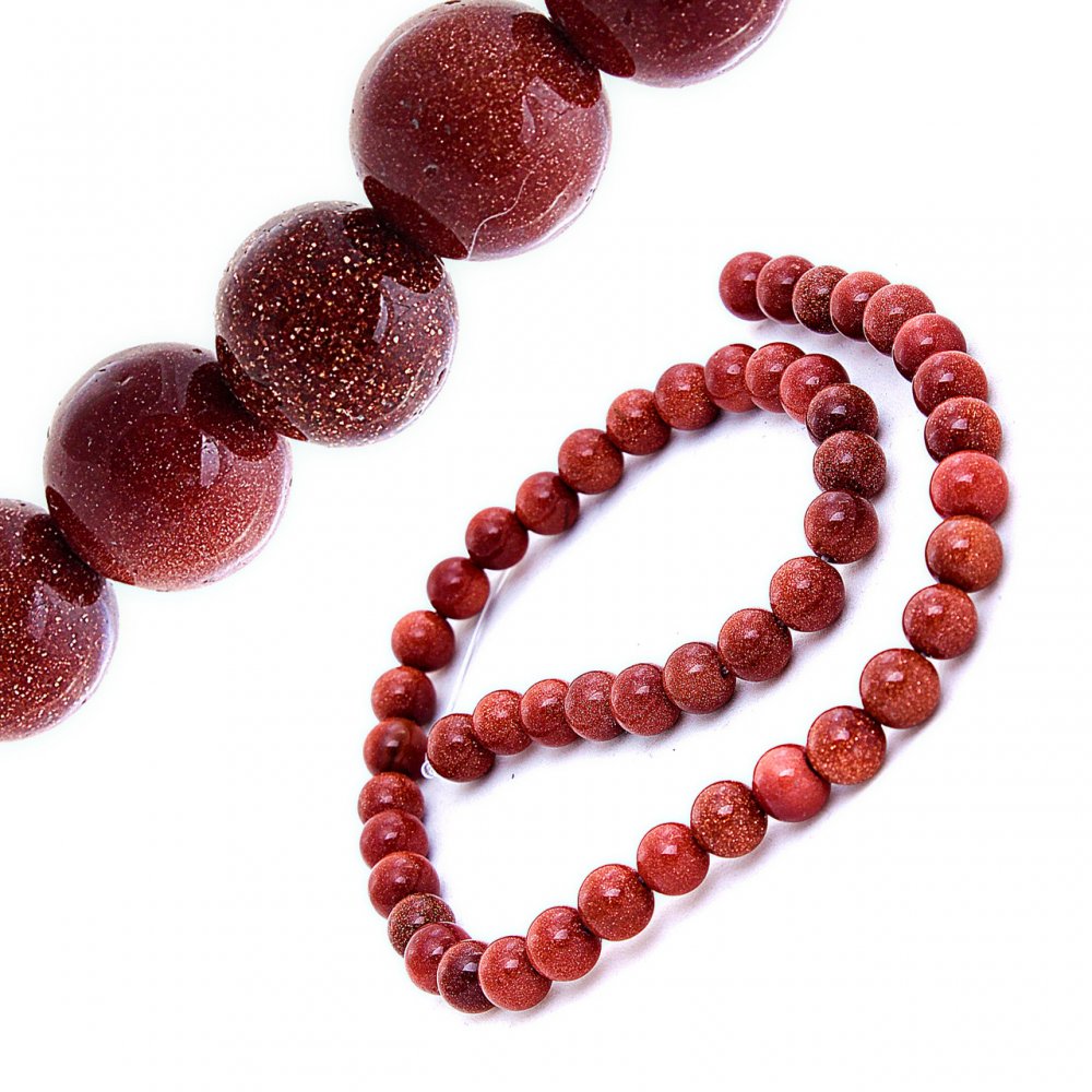 Natural Stone Beads on Thread - Aventurine Golden Sand, Smooth 8mm Round Beads, 37.5 cm Length