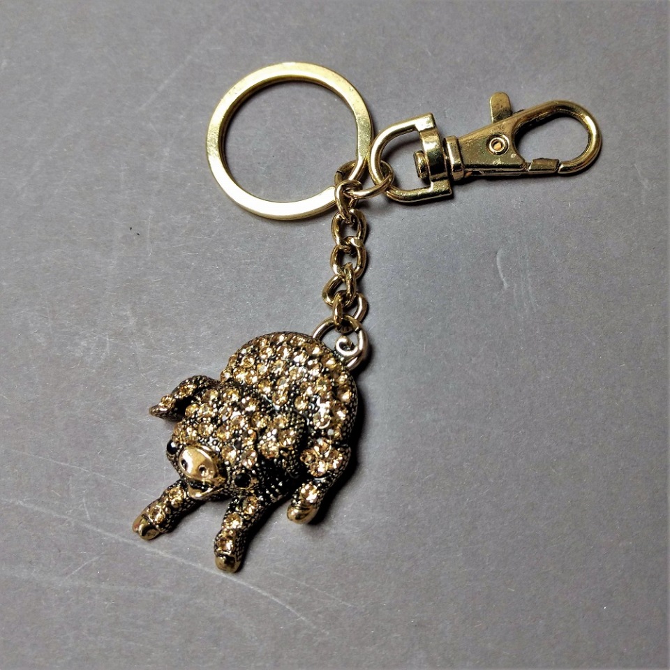 Keychain 'Piglet 2', 9 x 3.7 cm, length 100 mm, metal color 'gold'