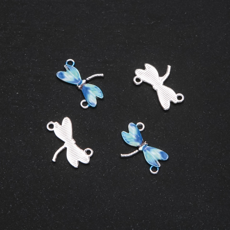 Findings Dragonfly Connector, blue enamel, 22x16mm, pack of 4