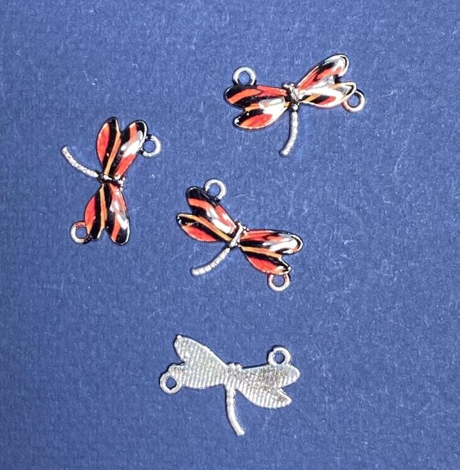 Findings Dragonfly Connector, black and red enamel, 22×16 mm, pack of 4