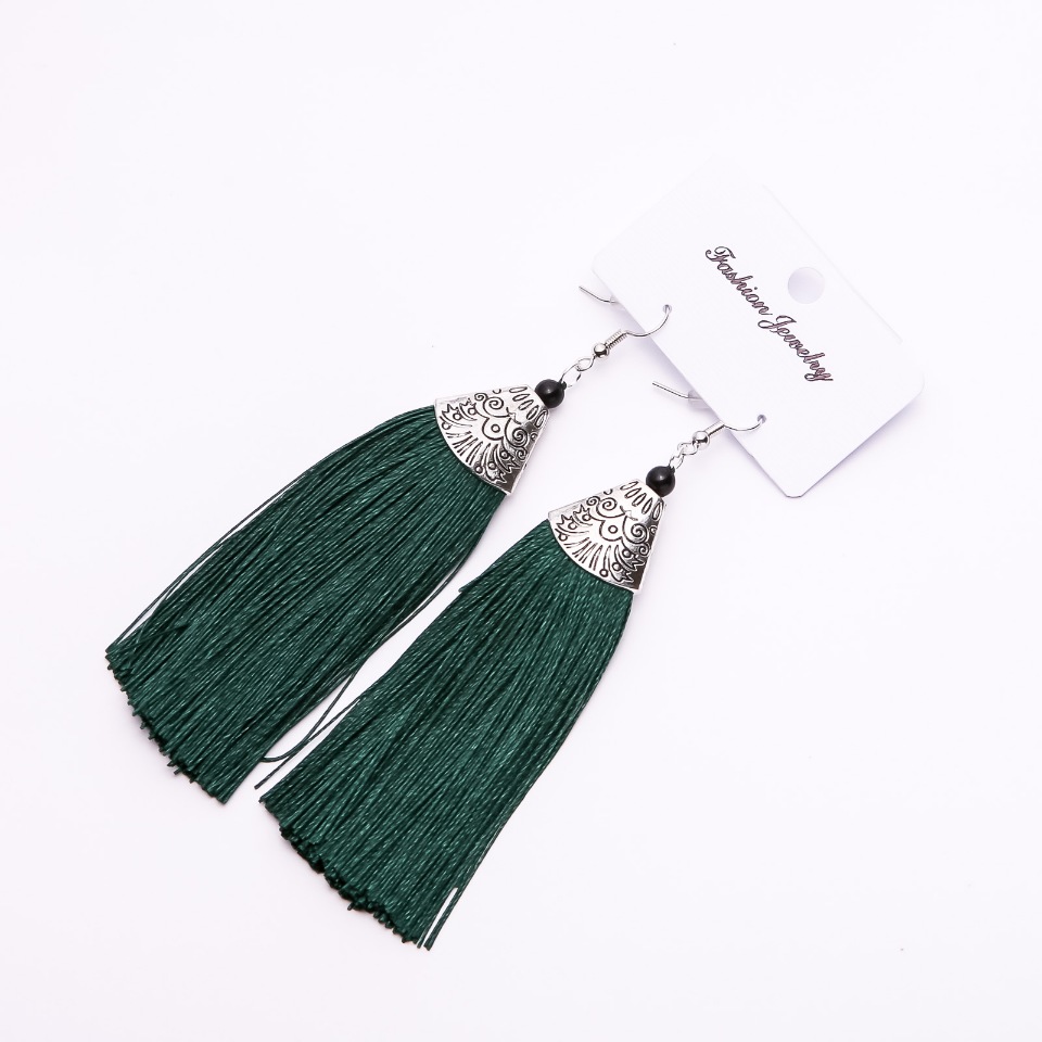 Tassel Earrings 'Almina' dark green, length 10 cm