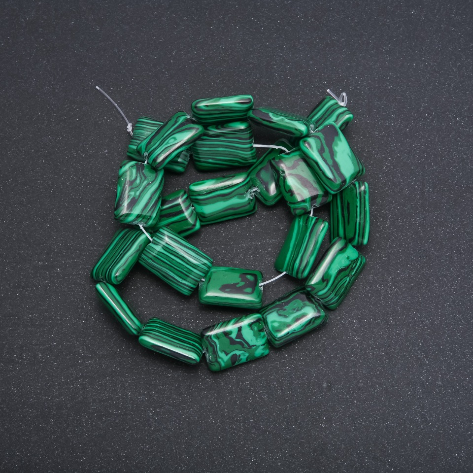 Malachite Beads (Pressed). Rectangle, 13×18×4 mm, 39 cm strand