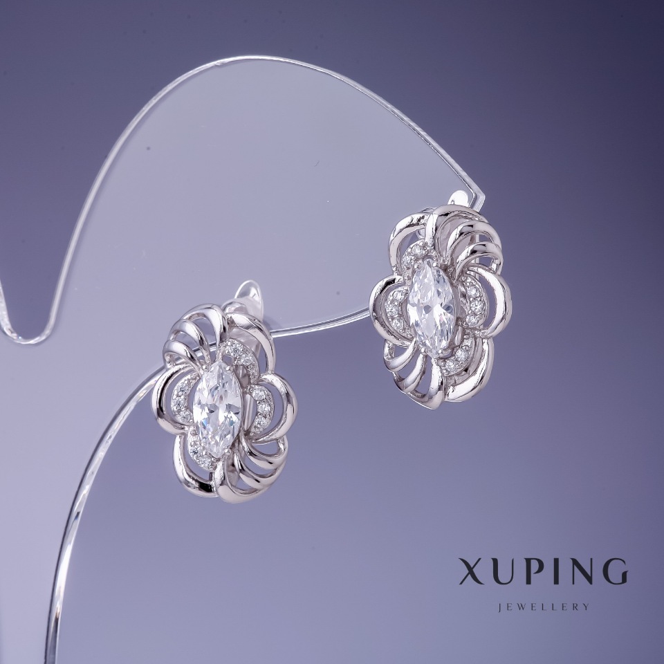 Xuping Earrings with White Crystals 17x12 mm Rhodium