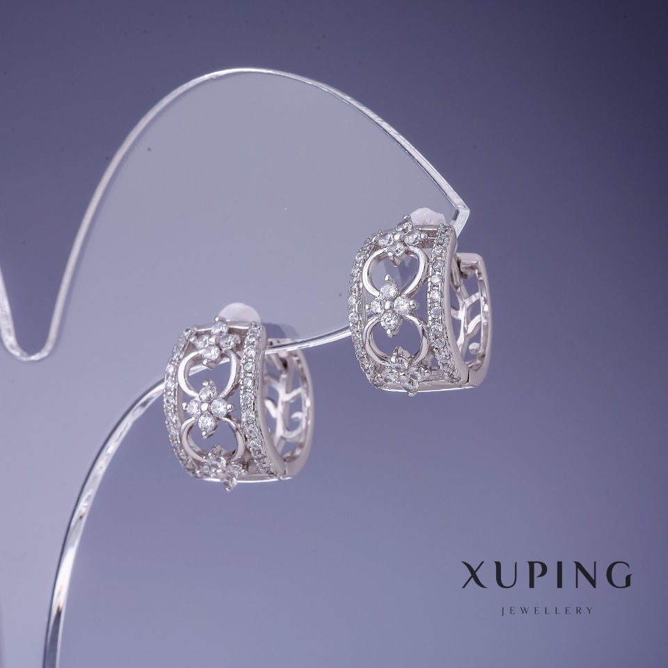 Xuping Filigree Rhodium Earrings 13x8mm