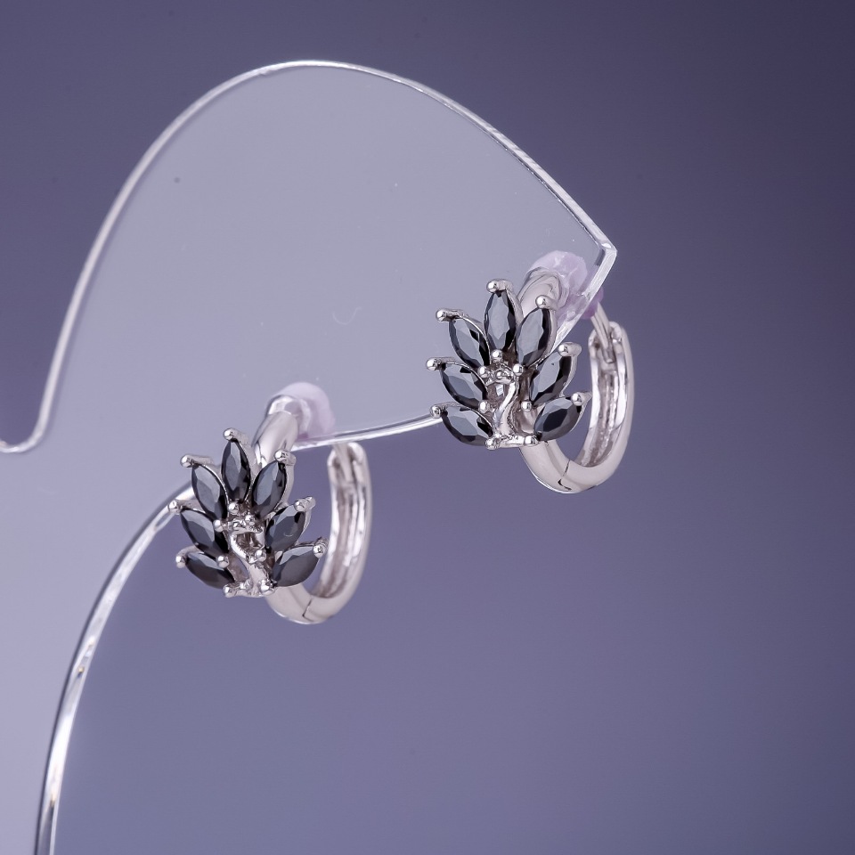 Xuping Earrings with Black Cubic Zirconia, 14x10 mm Rhodium