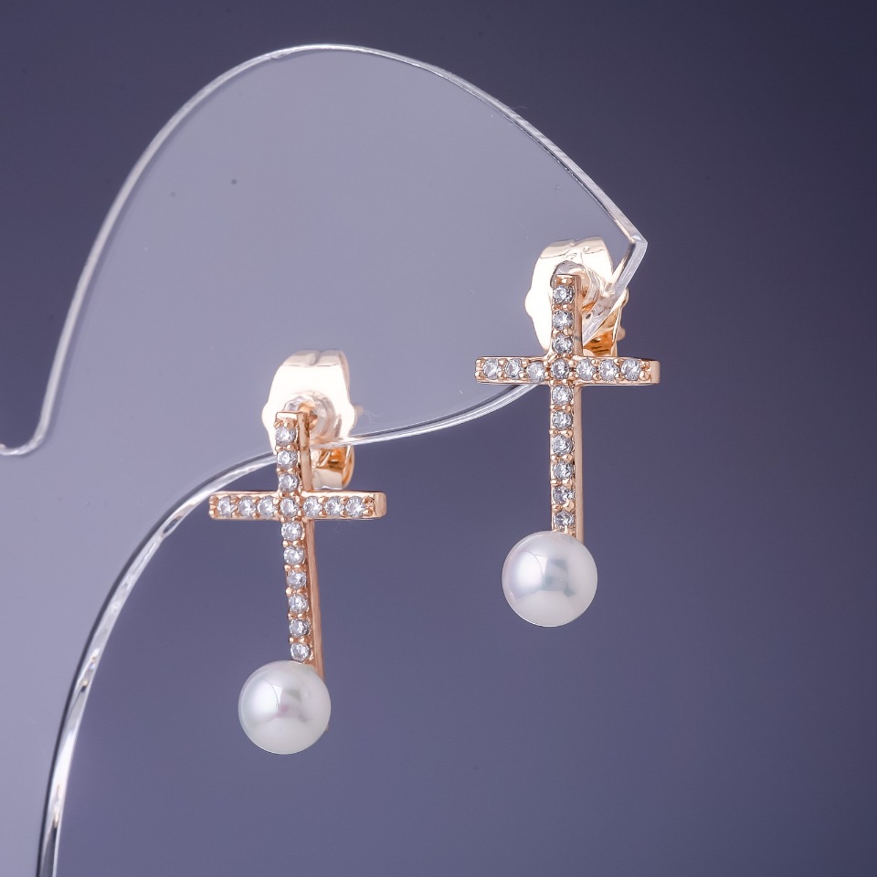 Earrings Xuping Pearl Crosses "Mallorca" 20x12 mm "18K Gold Plating"