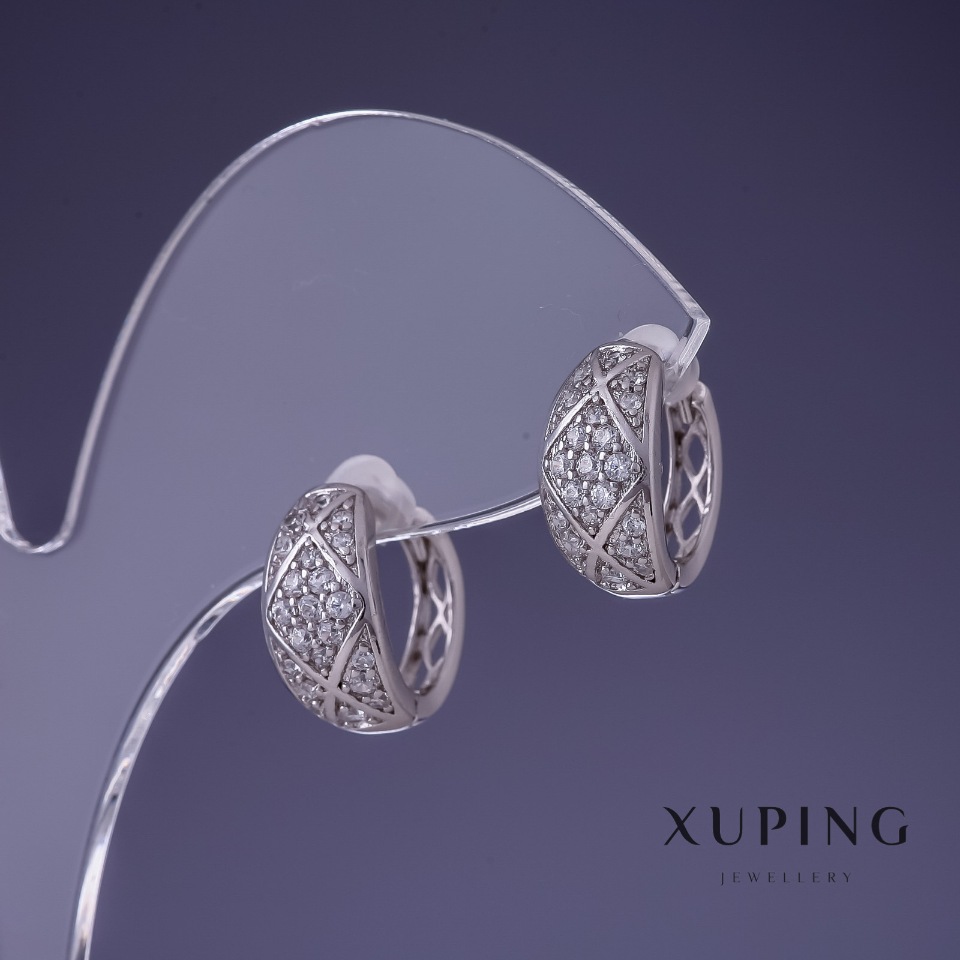Xuping 7x13mm rhodium-plated earrings with white crystals