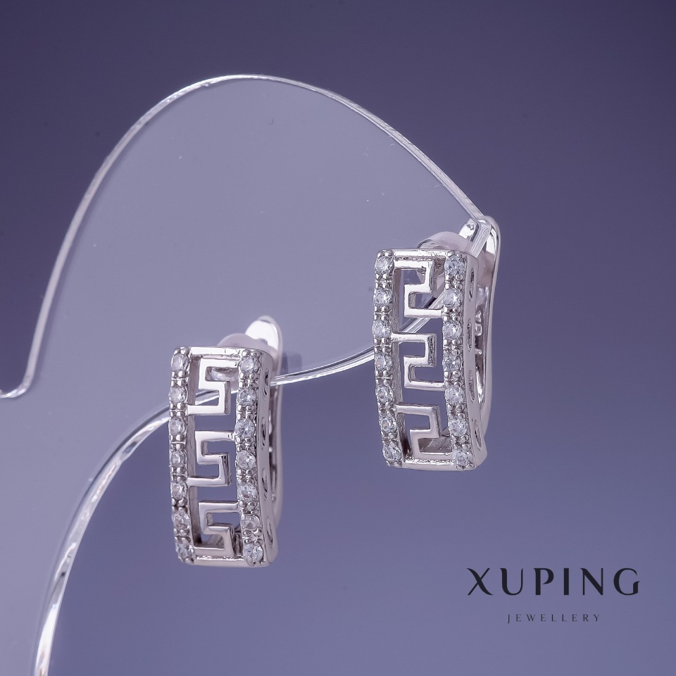 Xuping earrings 16x18 mm rhodium with white crystals