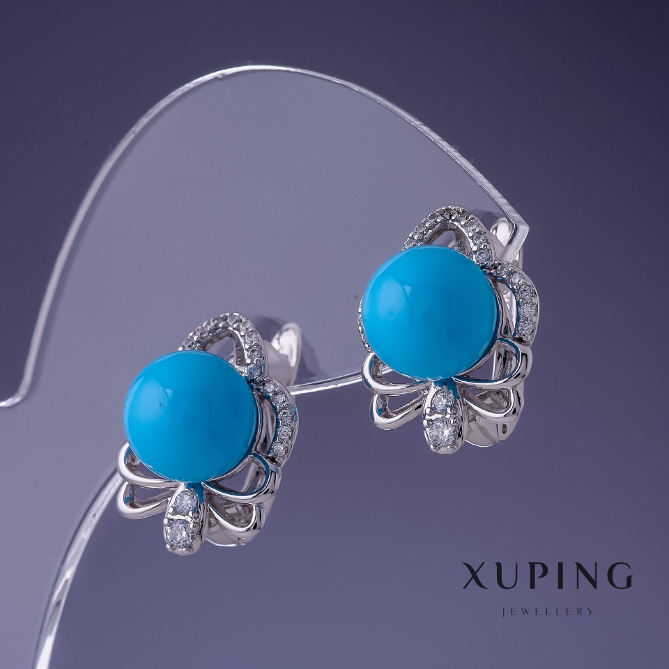 Xuping Earrings with Blue Mallorca Pearls 14x16 mm Rhodium