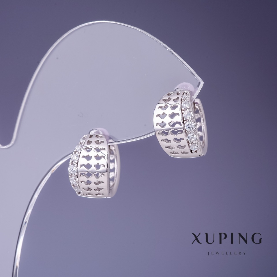 Xuping Rhodium-Plated Earrings 8x13mm with White Crystals