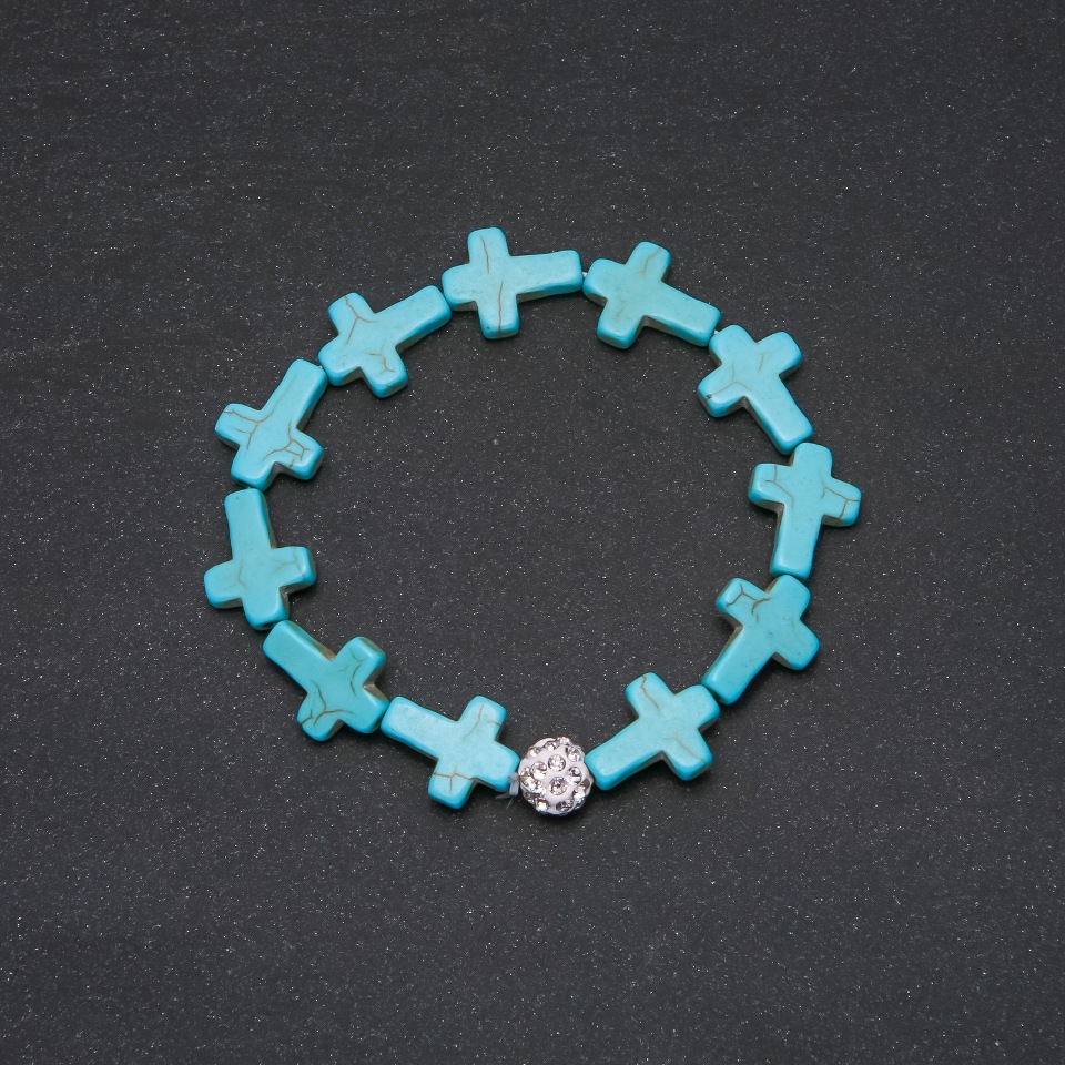 Turquoise bracelet with Cross inserts, 18 cm circumference on elastic