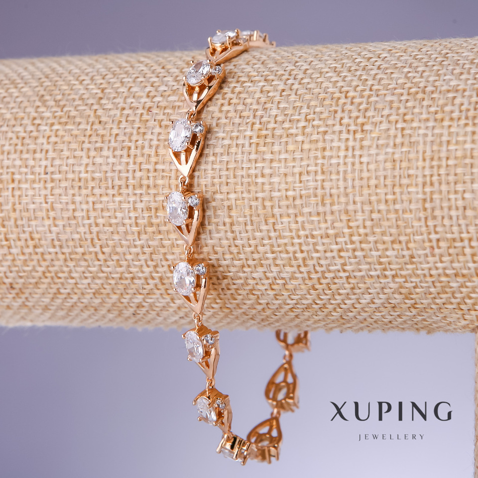 Xuping bracelet with white cubic zirconia, 7mm thick, 18-20cm length, 18K gold plating