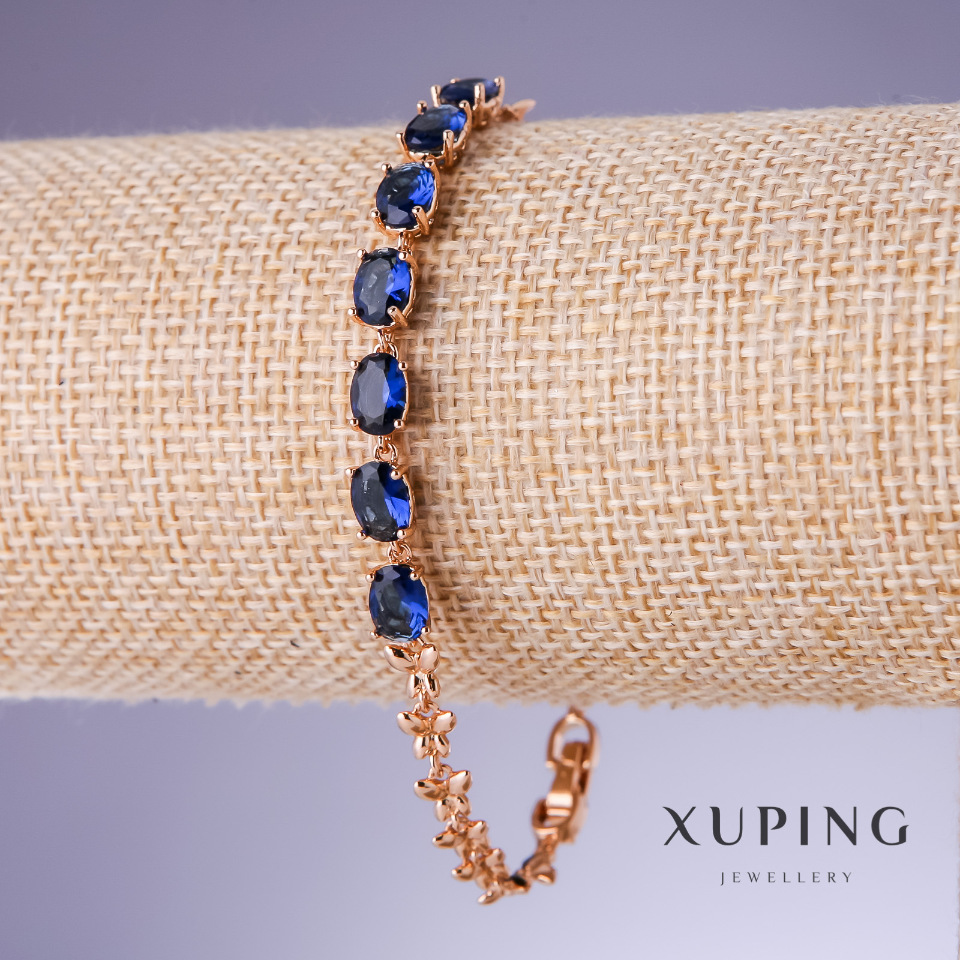 Xuping Bracelet with Blue Zircons 'Sapphire', 5 mm Thick, Length 17.5–19.5 cm, 18K Gold Plating