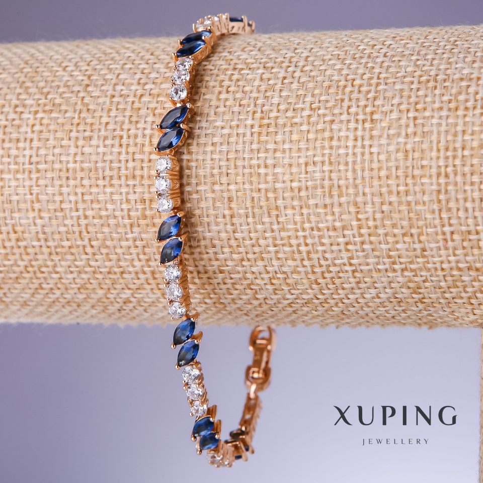 Xuping Bracelet with Blue Cubic Zirconia 'Sapphire', 5 mm thick, 19–21 cm length, 18K gold plating