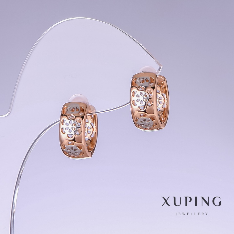 Xuping Earrings, length 14mm, thickness 7mm, rhodium, 18k gold plating