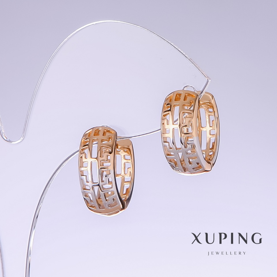 Xuping Earrings, 17 mm length, 7 mm thickness, rhodium-coated, 18k gold-plated