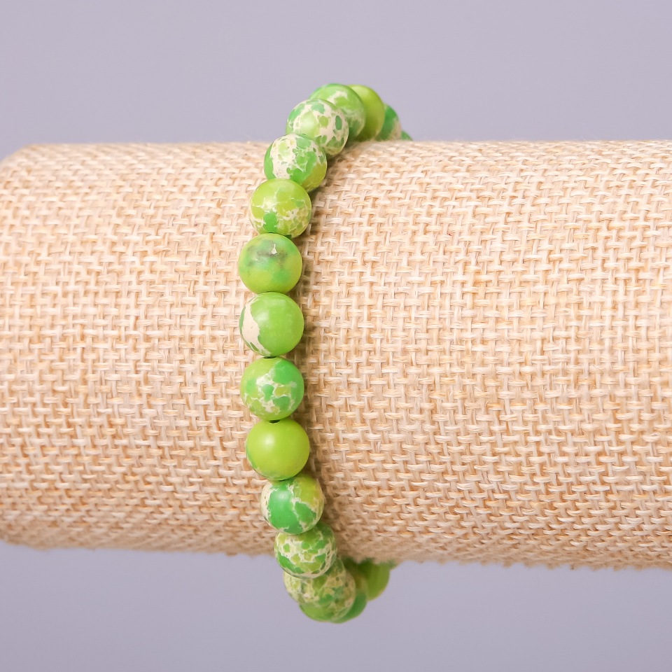 Bracelet made of natural variscite (pressed) green bead, 10 mm diameter, 18 cm length on elastic