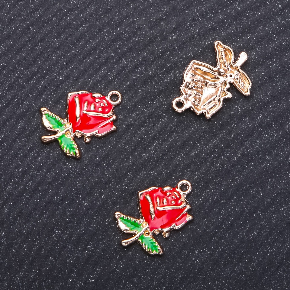 Pendant Rose 'gold' enamel, 17mm diameter, L5mm inner-, diameter 1.95mm packaging 6 pcs. (+ -)