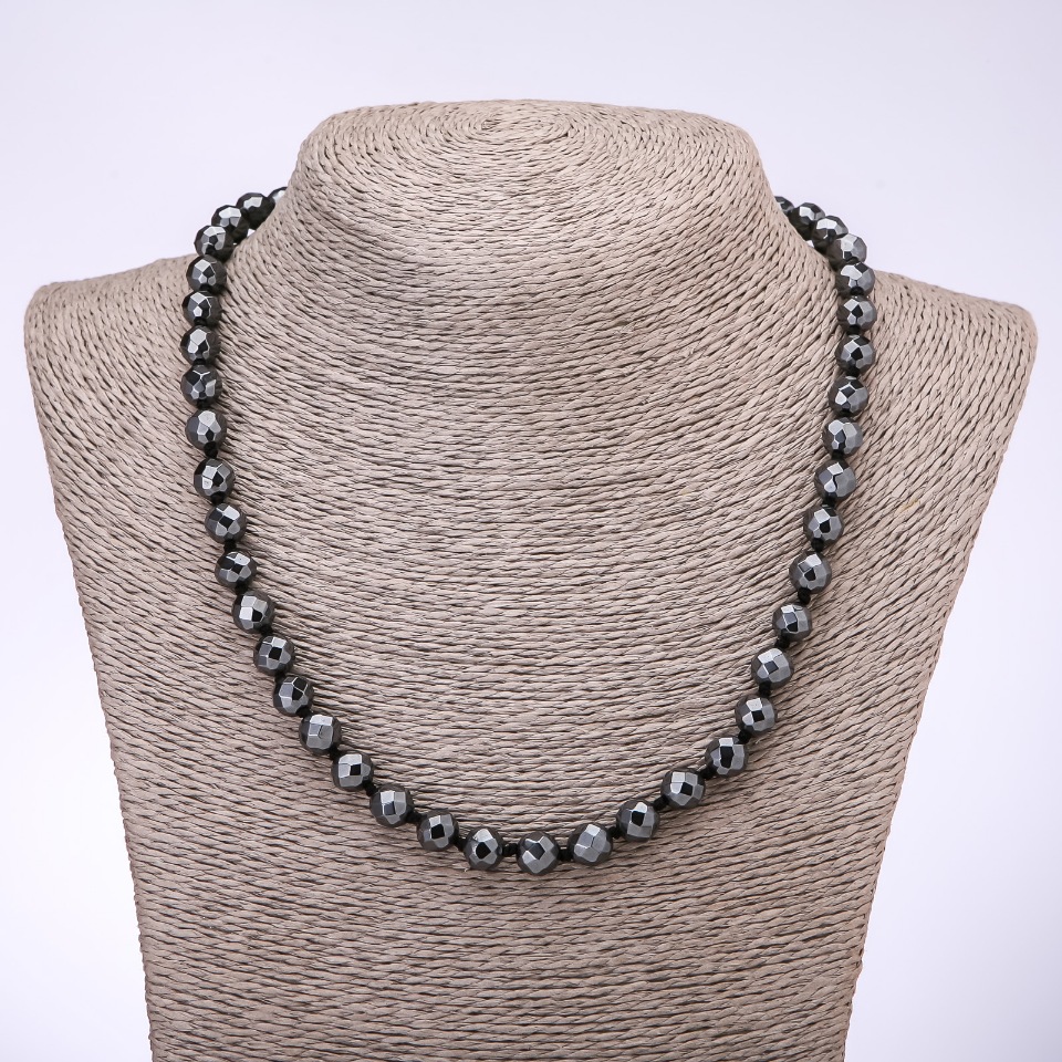 Hematite Faceted Bead Necklace, 8 mm diameter, 45 mm length