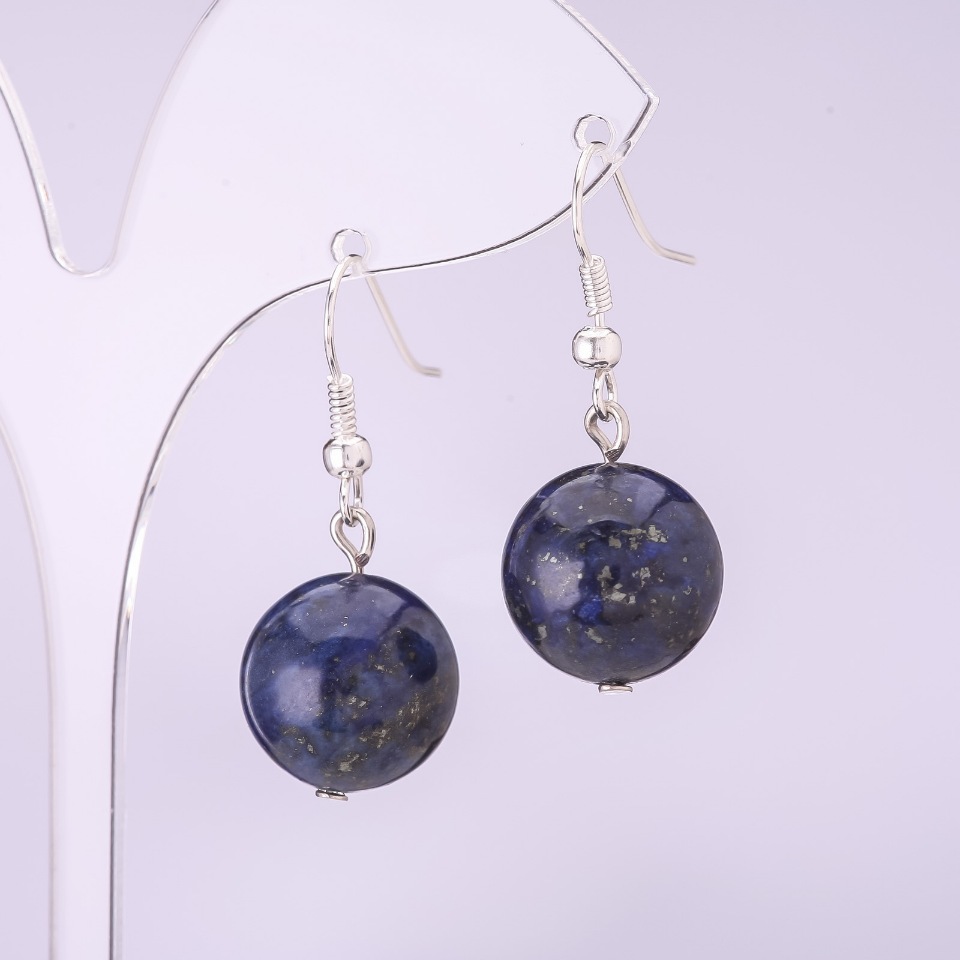Azurite Earrings smooth ball, 12mm diameter