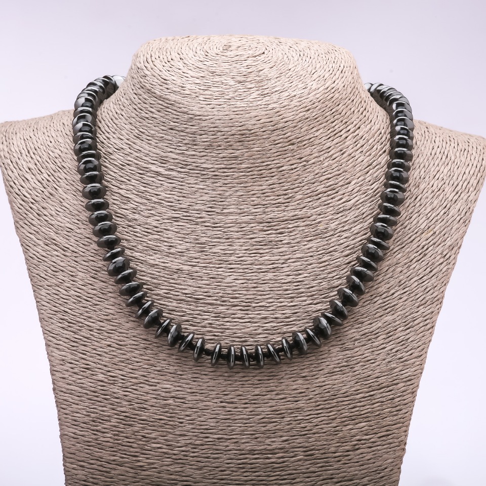 Beaded necklace of natural hematite — rondelle 'Disk' beads, diameter 10×3, 5 mm, length 48 cm