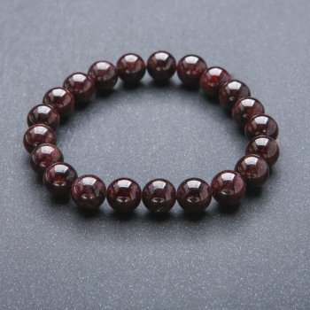 Garnet Bracelet, natural stone smooth bead, 10mm diameter ±, length 18cm ± (stretch)