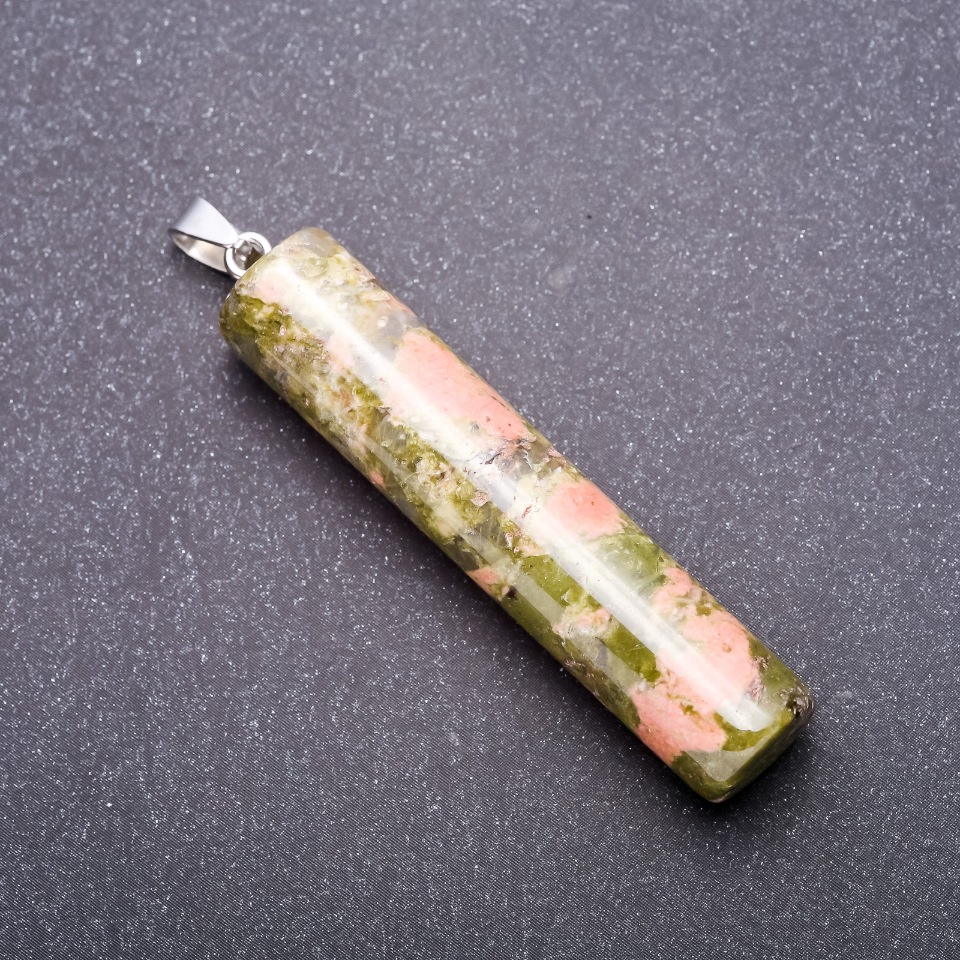 Cylindrical pendant made of natural heliotrope stone 64×54×12 mm