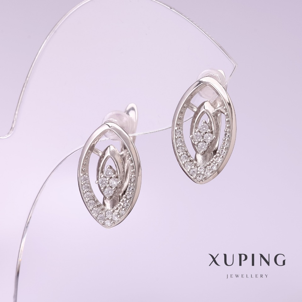 Xuping rhodium-plated earrings with white rhinestones 17x10mm