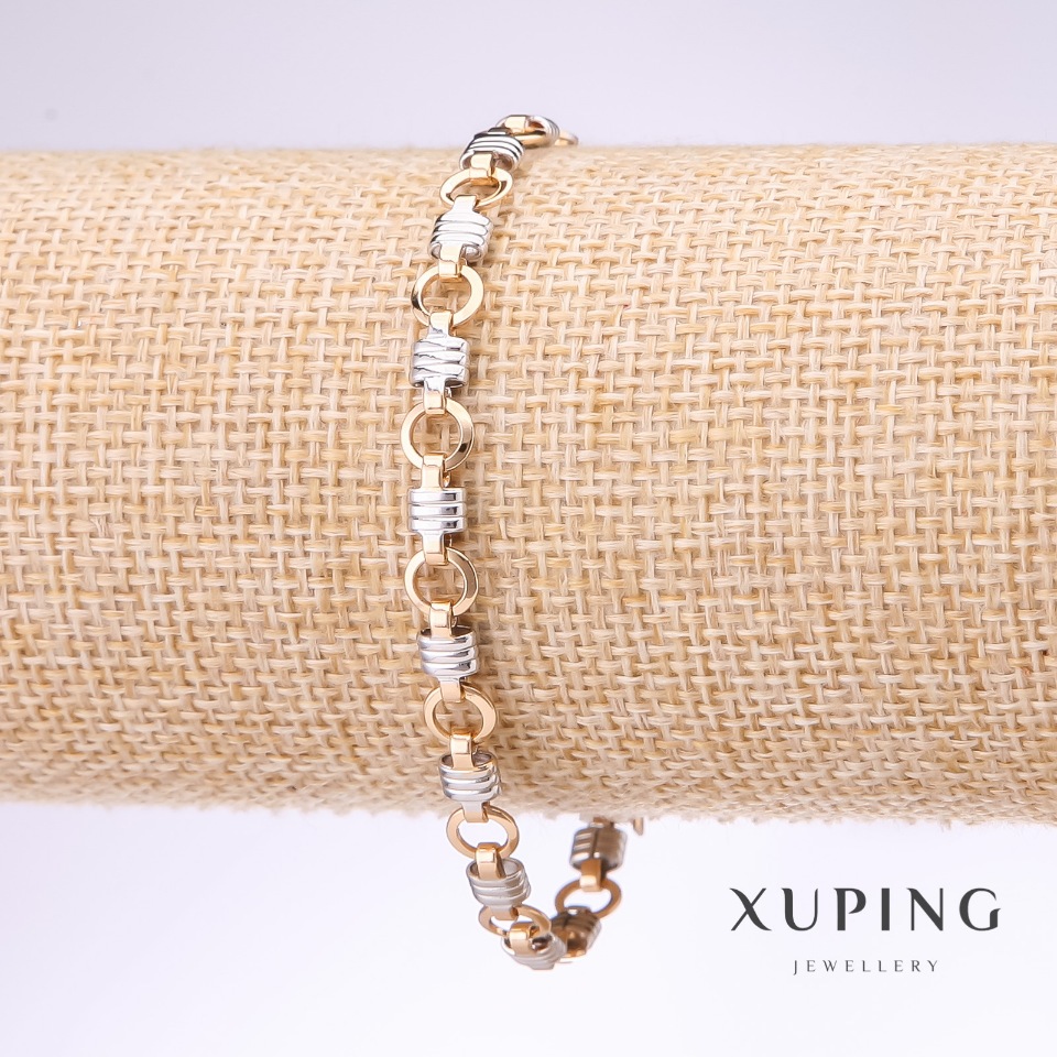 Xuping Bracelet with Fantasy Weave, 6mm Thick, 19cm Long, Rhodium Plating, 18k Gold Plating