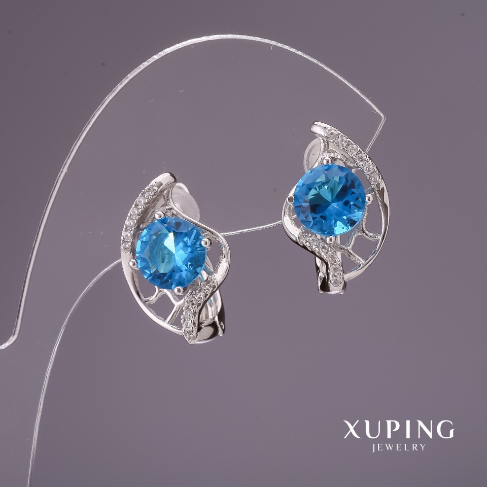 Xuping Earrings with Blue Stones 17x11mm Rhodium