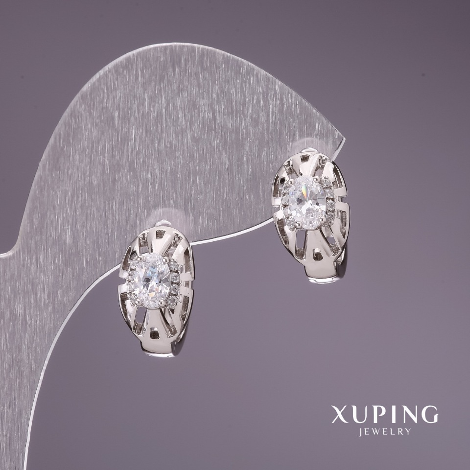Xuping Earrings with White Stones 8x15mm Rhodium