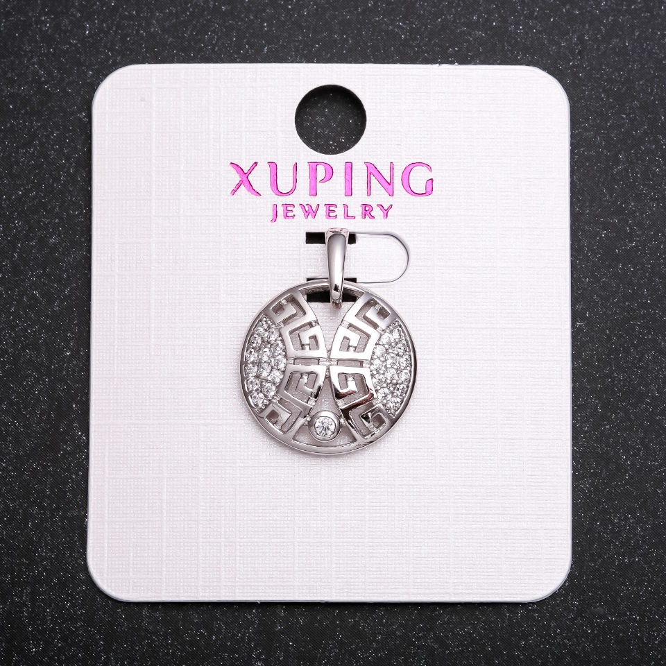 Xuping Pendant with White Crystals, Rhodium-Plated, 17x22mm