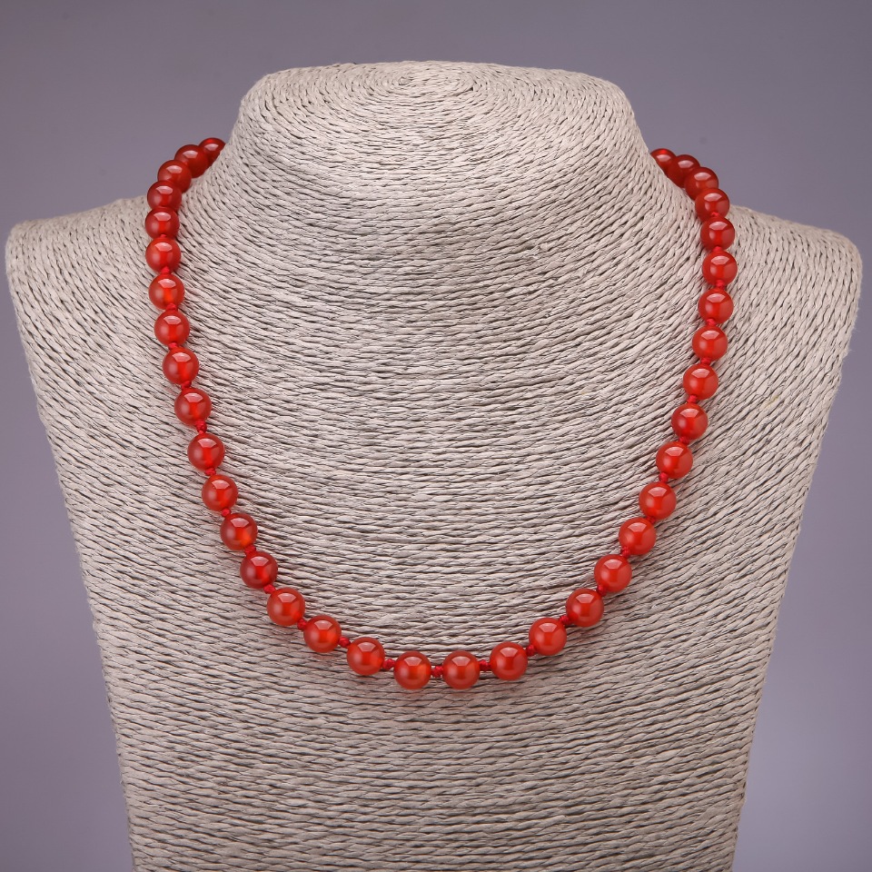Carnelian Bead Necklace with smooth round beads, 8 mm diameter, 45 cm length