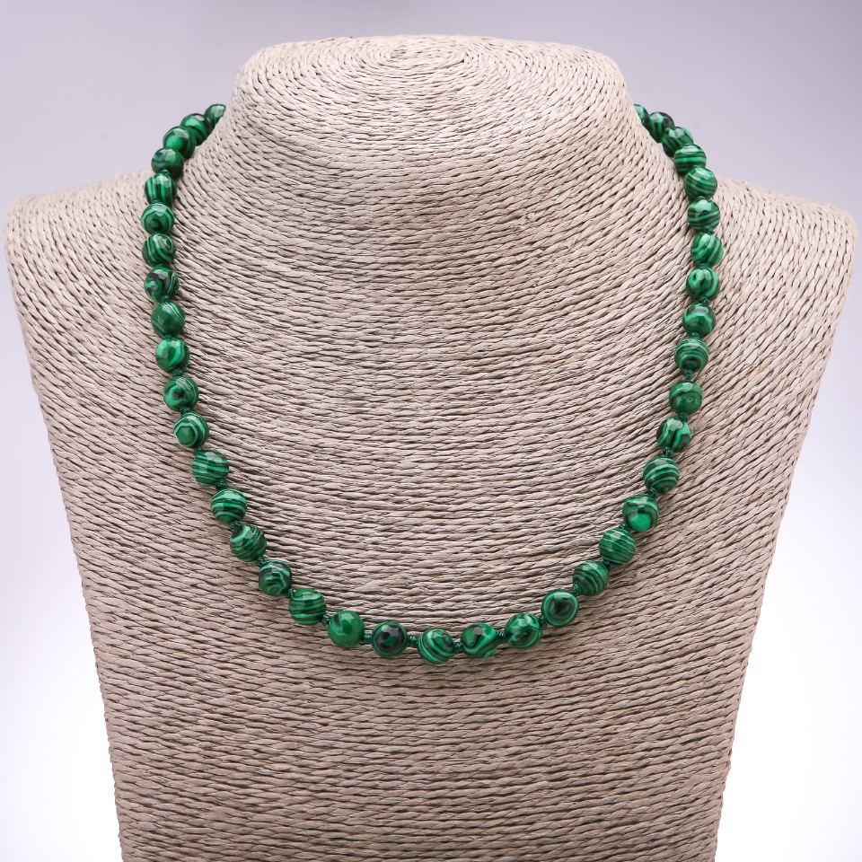 Malachite Necklace with Faceted Bead, 8 mm Diameter, 48 cm Length