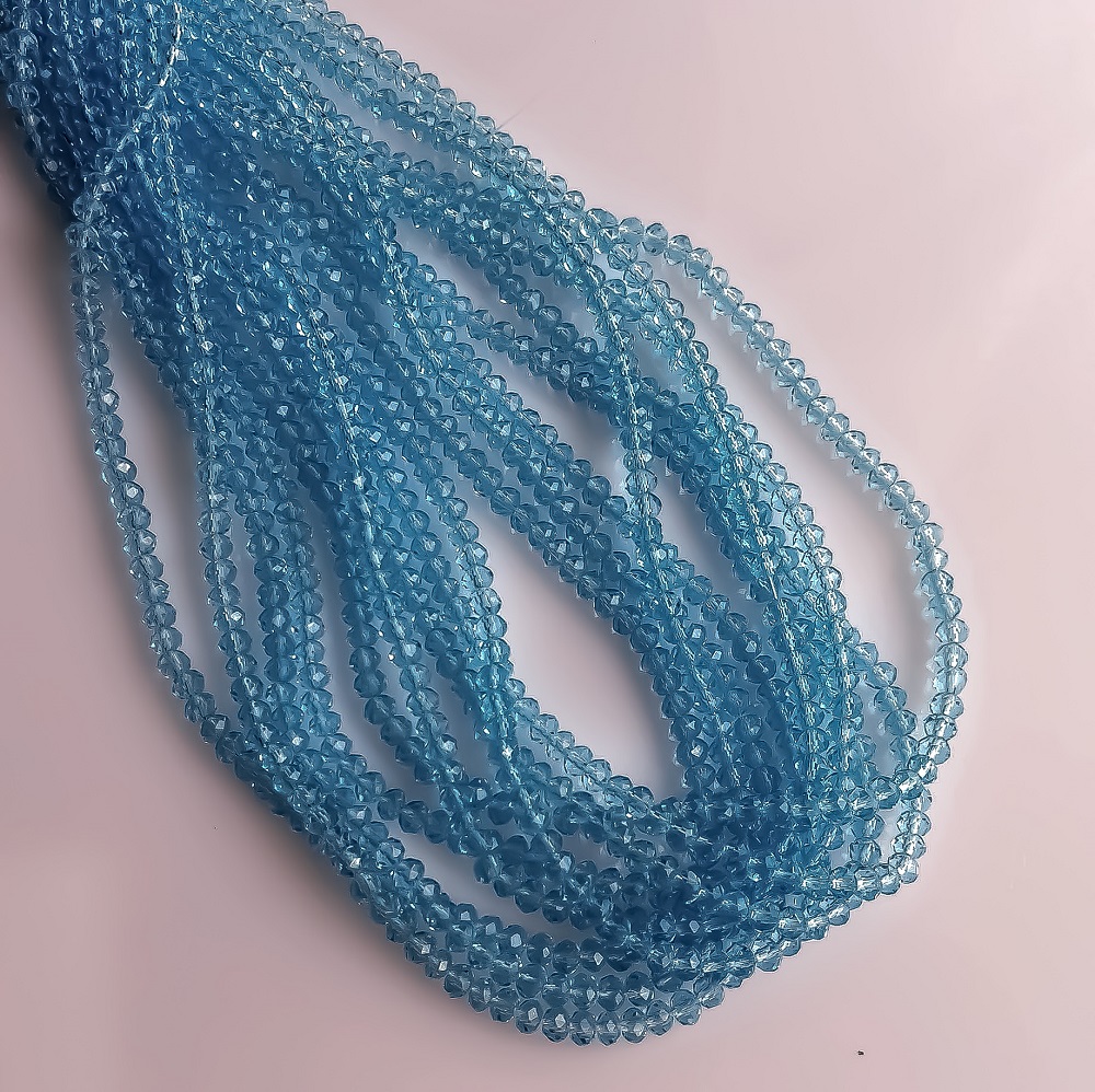 Beads Czech Crystal transparent light blue "Rondelle", diameter 3.5×2.5 mm, thread length 40 cm