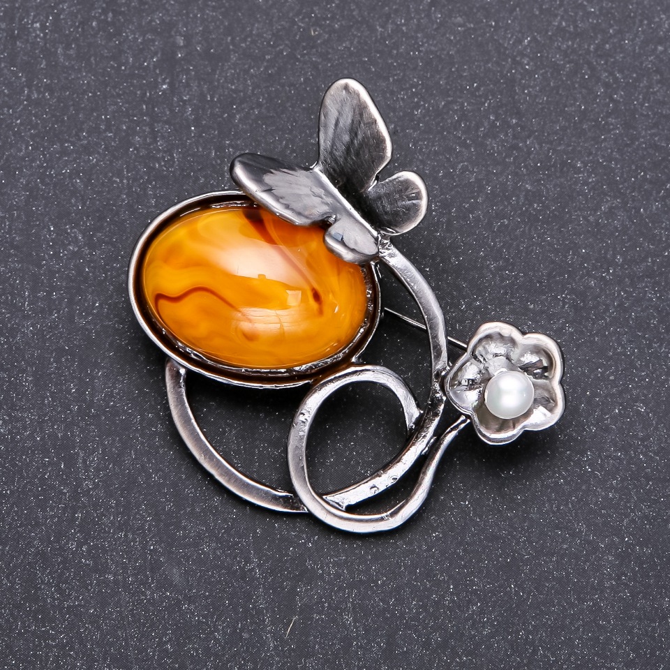 Butterfly Brooch forged "Amber" 47×47mm grey metal