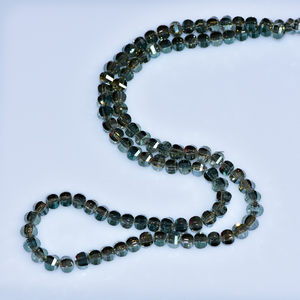 Gray Swarovski-style crystal beads with gasoline finish, 5x4 mm faceted beads, strand length 48 cm