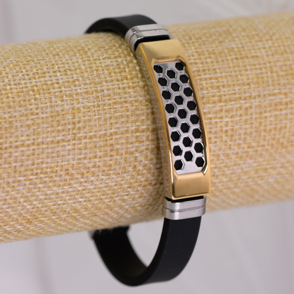 Rubber Bracelet with Steel Plate, 10 mm thick, 21 cm long